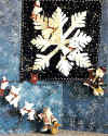 Barnyard Yuletide.  Pattern includes directions for making 18" barbed wire star, 6" Santa, cow, pig, duck and stars. Pattern also includes a snowflake wall hanging.